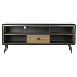 Pegane Meuble TV en bois sapin naturel et métal coloris noir - Longueur 140 x Hauteur 57 x Profondeur 41 cm