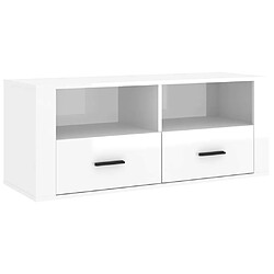 Maison Chic Meuble TV scandinave - Banc TV pour salon Blanc brillant 100x35x40 cm Bois d'ingénierie -MN13662