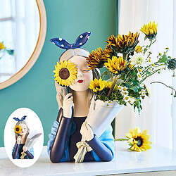 Acheter Fille Fleur Vase Artisanat Résine Maison Bureau Figurine Ornement Décor Bleu