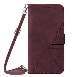 Etui en PU motif lignes, fermoir magnétique avec support et bandoulière rouge vin pour votre Samsung Galaxy A52 4G/5G/A52s 5G