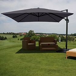 Decoshop26 Parasol de restauration 3x3m (Ø4,24m) polyester aluminium/acier 23kg anthracite avec pied 04_0003292