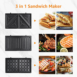 Aigostar Rubik - 3 en 1: gril, gaufrier et appareil à sandwichs de 750W. Plaques antiadhérantes interchangeables, cuisson double face, thermostat automatique. Sans BPA, design exclusif.