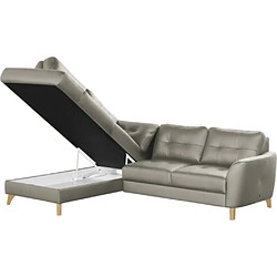 Acheter VENESETTI Canapé d'angle convertible en cuir italien de luxe 5 places NORIA avec coffre, gris clair, angle gauche