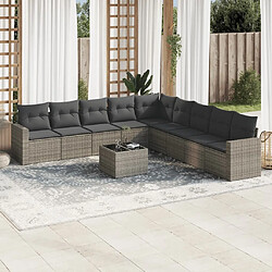 Maison Chic Salon de jardin avec coussins 10 pcs, Ensemble Tables et chaises de jardin, gris résine tressée -GKD424604