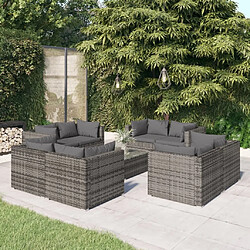 Maison Chic Salon de jardin 9 pcs + coussins - Mobilier/Meubles de jardin - Table et chaises d'extérieur Résine tressée Gris -MN12523