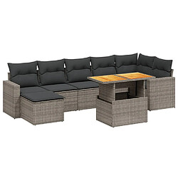 Maison Chic Ensemble Tables et chaises d'extérieur 8 pcs avec coussins,Salon de jardin gris résine tressée -GKD144567