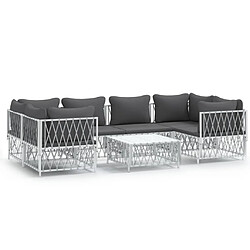 Maison Chic Salon de jardin 7 pcs + coussins - Mobilier/Meubles de jardin - Table et chaises d'extérieur blanc acier -MN45781