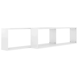 Acheter Maison Chic Lot de 2 Étagères cube murales,Etagère de rangement flottantes Blanc brillant 100x15x30cm Aggloméré -MN38443