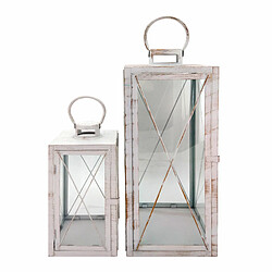 Mobili Rebecca Lot De 2 Grands Bougeoirs En Métal Pvc Blanc Pour Maison Jardin