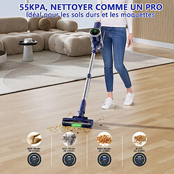 KILISKY Aspirateur Balai sans Fil-55000Pa/600W Aspirateur Balai-8 en 1 HEPA Système de Filtration-65 Min Autonomie-Ecran Tactile