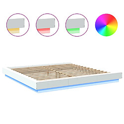 Vidaxl Cadre de lit avec lumières LED blanc 200x200 cm bois ingénierie pas cher