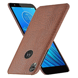 Wewoo Coque Rigide Pour Motorola Moto E6 Crocodile Antichoc Texture PC + Etui PU Marron