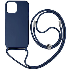 Avizar Coque Cordon iPhone 12 et 12 Pro Semi-rigide Lanière Tour du Cou 80cm bleu