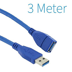 Ansco Câble USB 3.0 Extension AM - AF USB A Mâle - USB A Femelle Ronde 3.00 m Bleu