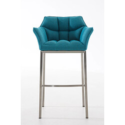 Decoshop26 Tabouret de bar chaise haute de comptoir couture carrées assise en tissu turquoise 4 pieds stables en acier inoxydable 10_0004727