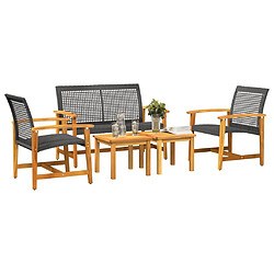 Avis Maison Chic Salon de jardin 5 pcs | Ensemble de Table et chaises | Mobilier d'Extérieur noir résine tressée et bois d'acacia -GKD63531