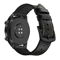 Bracelet en cuir véritable 22mm noir pour votre Huawei Watch GT 2/1/Honor Magic