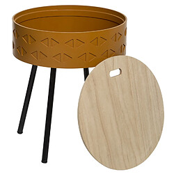 Atmosphera, Createur D'Interieur Table d'appoint coffre scandi Shiro - Diam. 38 x H. 45 cm - Jaune moutarde