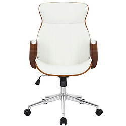 Decoshop26 Fauteuil de bureau avec roulettes synthétique blanc et bois noyer hauteur réglable BUR10463