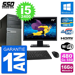 PC Tour Dell 390 MT Ecran 19" i5-2400 RAM 16Go SSD 480Go HDMI Windows 10 Wifi - Occasion