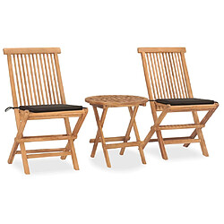 Maison Chic Mobilier à dîner 3 pcs pliable de jardin avec coussins - Ensemble table et chaises d'extérieur - Salon/Mobilier de jardin classique Teck -MN23189