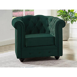 Avis Vente-Unique Canapé 3 places et fauteuil en velours vert CHESTERFIELD