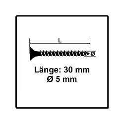 Fischer Power-Fast II FPF II Vis à bois aggloméré 5,0x30mm, 500 pcs., tête fraisée, empreinte Torx, filetage total, zingué et passivé bleu ( 670351 )