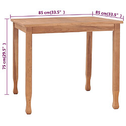 Acheter vidaXL Table à dîner de jardin 85x85x75 cm Bois de teck massif