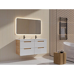 Vente-Unique Meuble de salle de bain suspendu avec vasque à encastrer - Coloris naturel et blanc - 120 cm - ARUBA