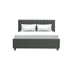 EMILY Lit adulte 160 x 200 cm + Coffre de rangement - Tissu imitation lin gris fonce - Sommier inclus