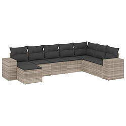 vidaXL Salon de jardin 8 pcs avec coussins gris clair résine tressée