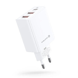 Riffi Evelatus ETC06 Premium 32W Adaptatif 3 Ports 5V-12V 2x USB / USB-C Chargeur de Voyage Blanc