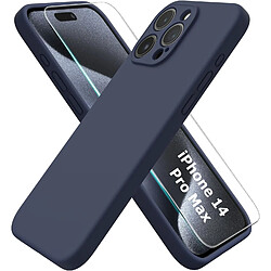 Coque Silicone Bleu Nuit + Verre Trempe Pour iPhone 14 Pro Max Little Boutik®