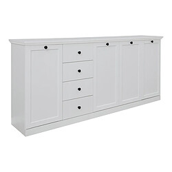 Pegane Buffet, meuble de rangement avec 4 portes et 4 tiroirs coloris blanc mat - Longueur 195 x hauteur 88 x profondeur 41 cm