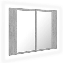 vidaXL Armoire de salle de bain à miroir LED Gris béton Acrylique