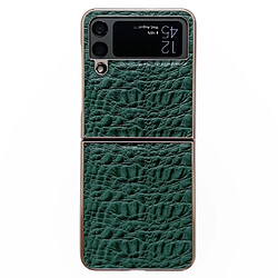 Coque en TPU + cuir véritable nano électroplaqué, anti-chute pour votre Samsung Galaxy Z Flip4 5G - vert