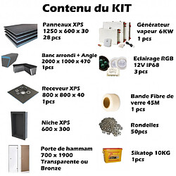 Acheter Desineo Hammam kit de construction cabine de douche Hammam à carreler 200 x 120 avec générateur vapeur