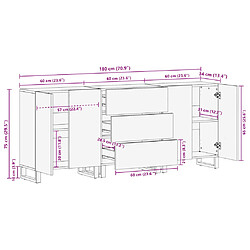 vidaXL Buffets 3 pcs 60x34x75 cm bois d'acacia massif pas cher