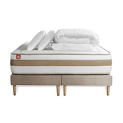 Marmottes & Co Pack prêt à dormir matelas LE RAFFINÉ 200x200cm Ressorts ensachés + Mémoire de forme BioVisco + double sommiers Beige