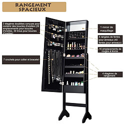 Avis Helloshop26 Armoire à bijoux sur pied avec 18 led angle réglable doublure en velours doux 145 cm noir 20_0000136