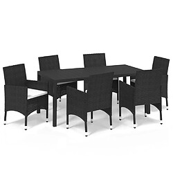 vidaXL Ensemble à manger de jardin coussins 7pcs Résine tressée Noir