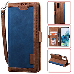 Etui en PU épissage vintage avec support bleu pour votre Samsung Galaxy S20