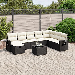 Maison Chic Ensemble Tables et chaises d'extérieur 9 pcs avec coussins,Salon de jardin noir résine tressée -GKD554837