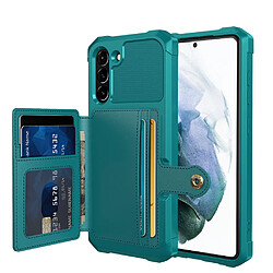 Coque en TPU + PU avec béquille, porte-cartes et feuille magnétique intégrée vert pour votre Samsung Galaxy S21 FE