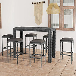 Maison Chic Ensemble de bar de jardin 7 pcs et coussins,Table + chaises + coussins de jardin Résine tressée Gris -GKD682157