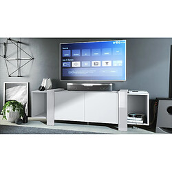 Mpc Meuble TV Blanc Mat Et Bordures Laquées (lxhxp) : 149 X 45,5 X 34 Cm