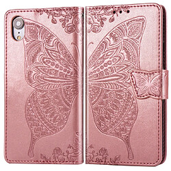 Wewoo Housse Coque Étui en cuir à rabat horizontal Butterfly Love Flowers gaufrage pour iPhone XRavec supportlogements cartesportefeuille et lanière or rose