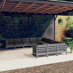 Maison Chic Salon de jardin 11pcs + coussins - Mobilier/Meubles de jardin - Table et chaises d'extérieur Gris Bois de pin -MN54544