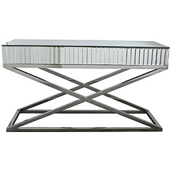 Vivenla Console design plateau et contour en miroir avec un piètement croisée en acier inoxydable poli L. 120 x P. 40 x H. 75 cm collection GALA