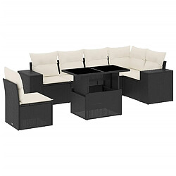 vidaXL Salon de jardin 7 pcs avec coussins noir résine tressée